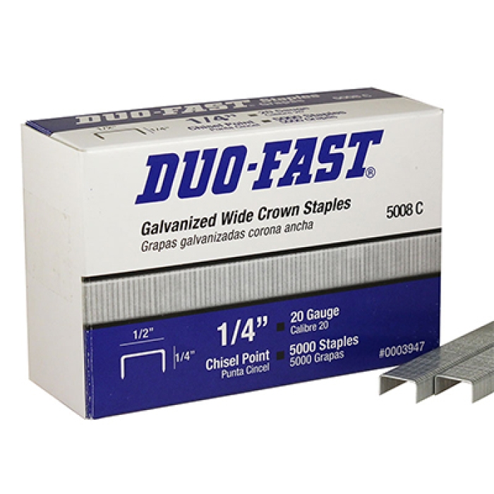 Galvanized, 5000, Wide Crown Staple, Carbon Steel, 1/2 in W, 1/4 in L