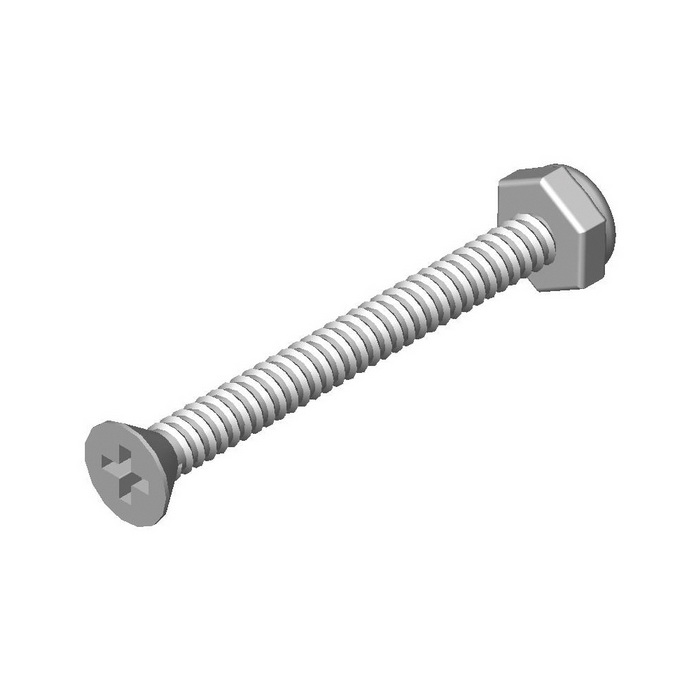 Flat Head Machine Screw with Nut, 2 in L