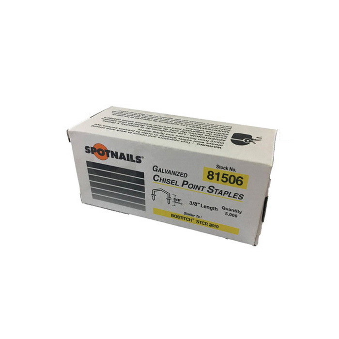 Staples, 7/16 in Crown x 3/8 in L, Galvanized